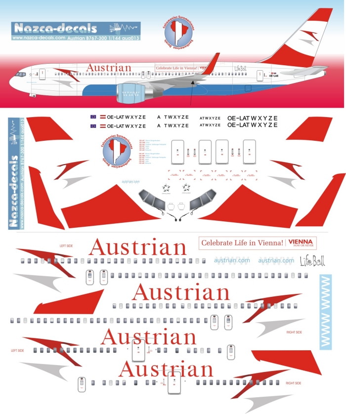 13,5cm x 2cm Aufkleber Austrian Airlines sticker 
