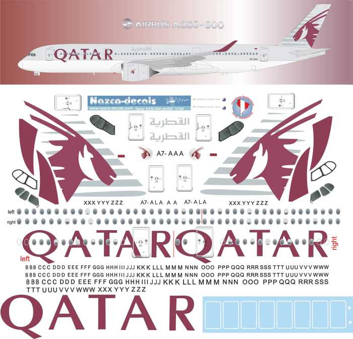 1:144 PAS-Decals #350-02 Airbus A350 Qatar Decal 